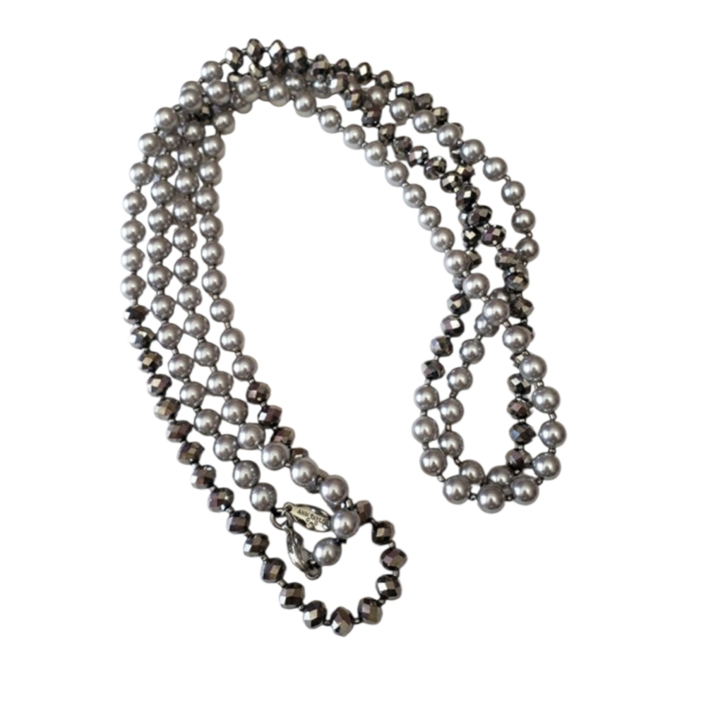 Ann Taylor Silver Tone Faux Pearl And Silver Tone Beaded Necklace